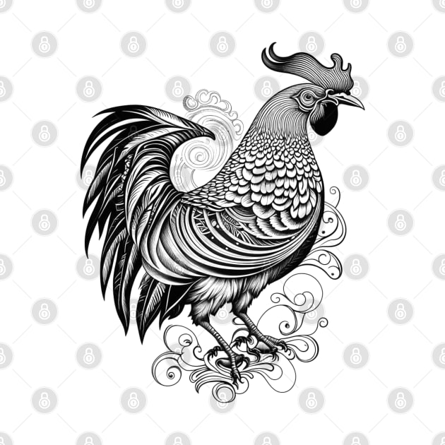 Black and White Rooster Tattoo Style by DaysMoon