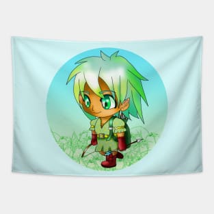 kawaii manga style elf archer in green for dnd and fantasy fans Tapestry