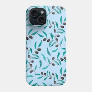 Watercolor Olive Branches in Blue Phone Case