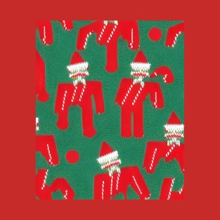 Futuristic Festive: Ugly Red Santa Claus Candy Cane Pattern T-Shirt