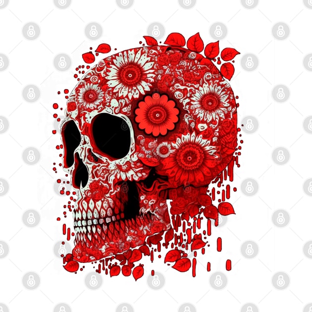 Red Flowers Skull by T-signs