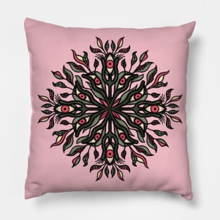 Trippy weird mandala plants and eyes psychedelic art Pillow