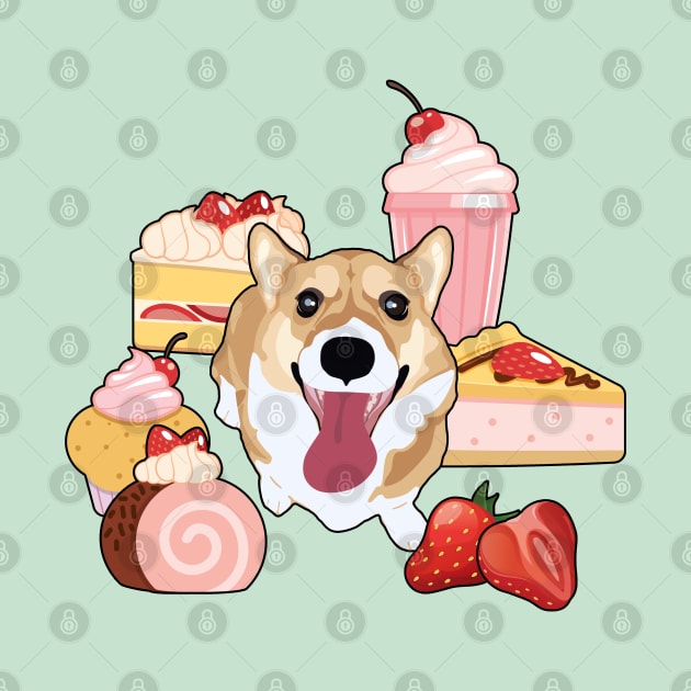 Strawberry Desserts Corgi by MaplewoodMerch