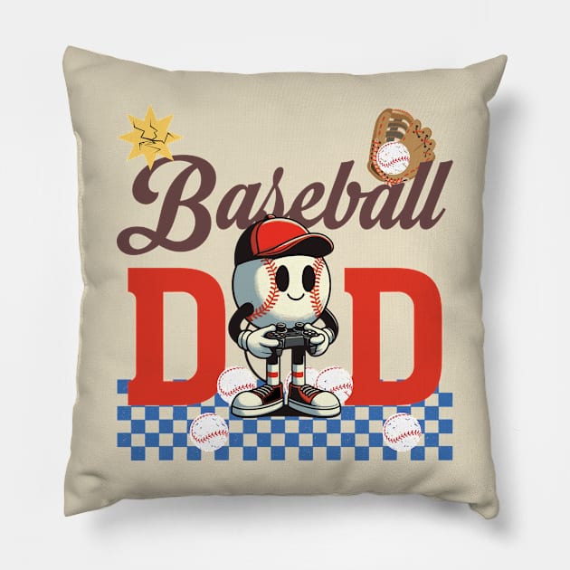 Baseball Dad Game Day, Retro Baseball Dad Pillow by zsay