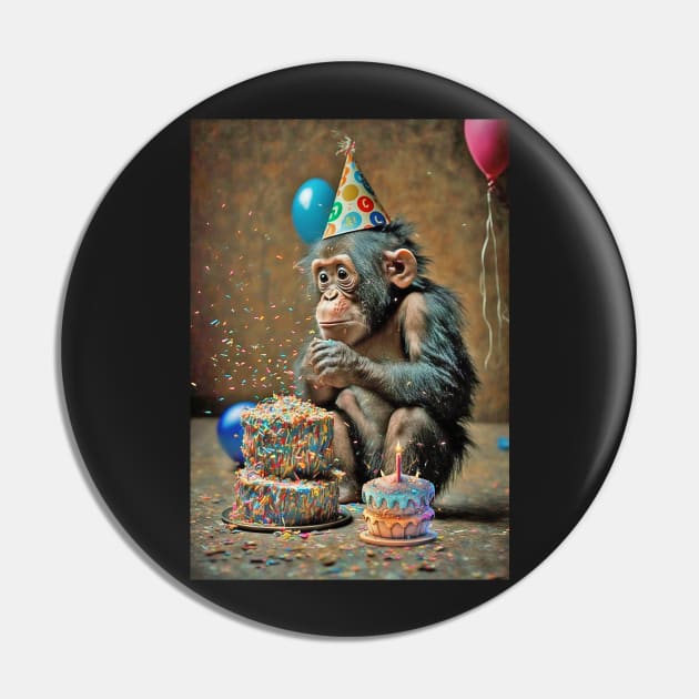 Chimpanzee Birthday Card Pin by candiscamera