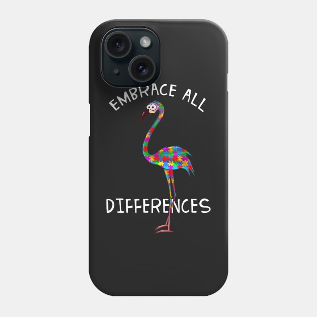 Embrace Differences Puzzle Flamingo Autism Awareness Phone Case by ShariLambert