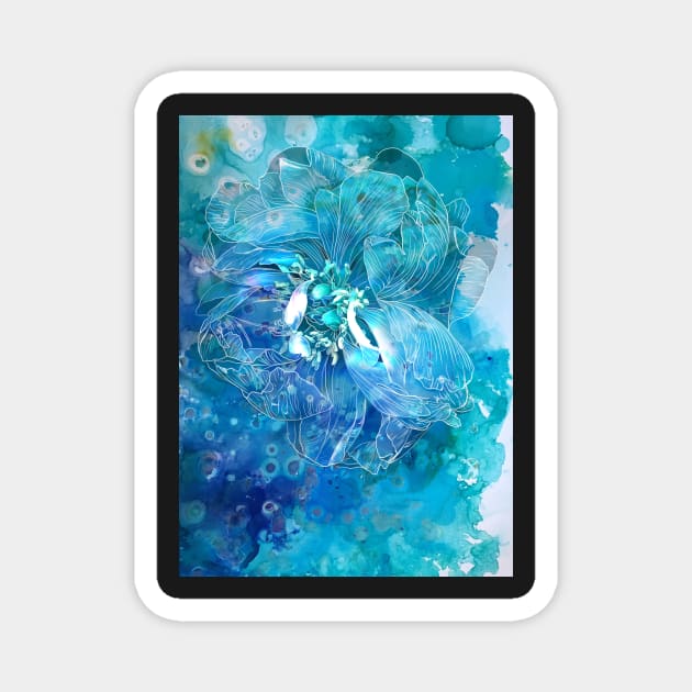 Light blue Peony Flower Magnet by JessKingArtist