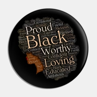 Proud Black Woman Words in Afro Pin