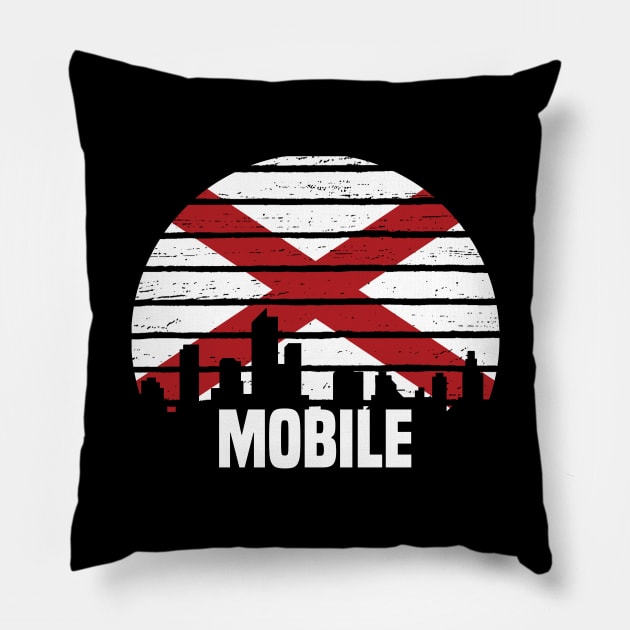 Mobile Alabama AL Group City Silhouette Flag Gift Pillow by jkshirts