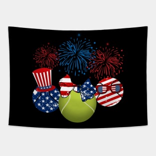 Tennis American Flag Fireworks Tapestry