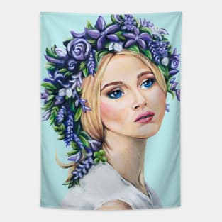 Girl with the Purple Flower Crown Tapestry