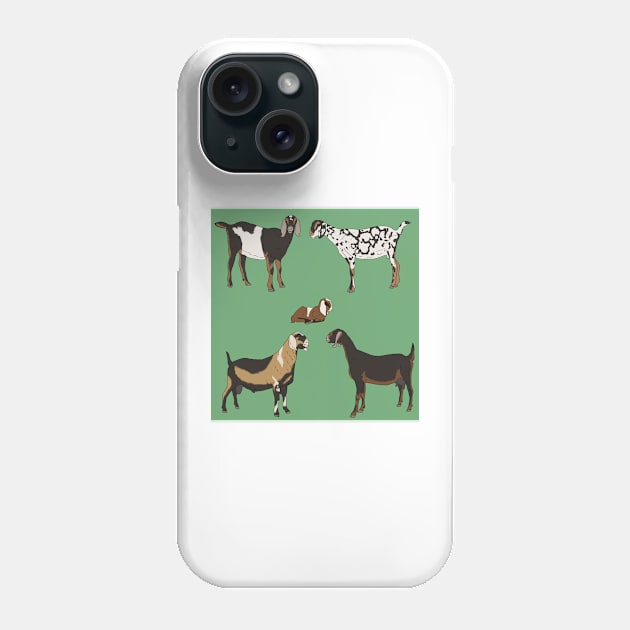 Nubian Goats Pattern Sage Phone Case by TrapperWeasel