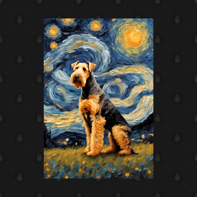 Adorable Airedale Terrier Dog Breed Painting in a Van Gogh Starry Night Art Style by Art-Jiyuu