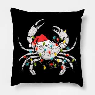 Crab Santa Hat Xmas Lights Sea Animal Lover Ugly Christmas Pillow