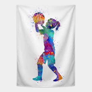 Girl Basketball Kid Watercolor Sport Gift Tapestry