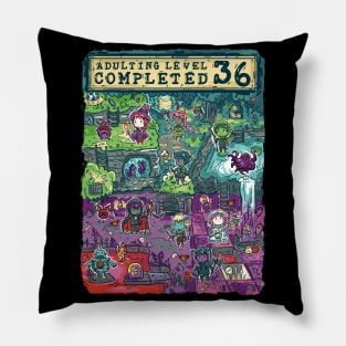 Adulting Level 36 Completed Birthday Gamer Pillow