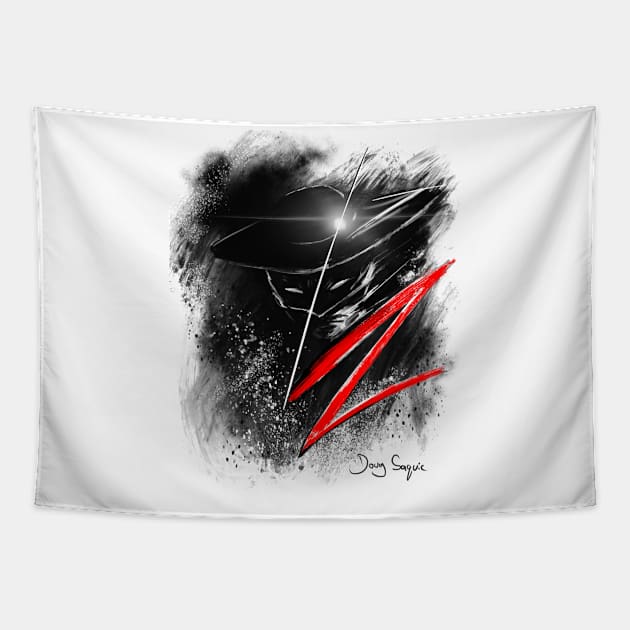 Zorro Black White and red Tapestry by DougSQ