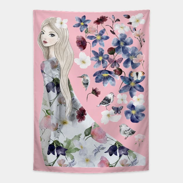 Floral Girl Tapestry by arkitekta