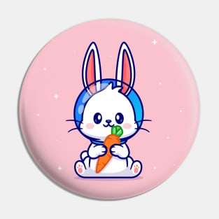 Cute Rabbit Astronaut Holding Carrot Cartoon Pin