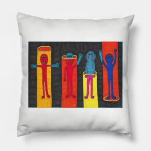 Four Figures in Blue Pillow