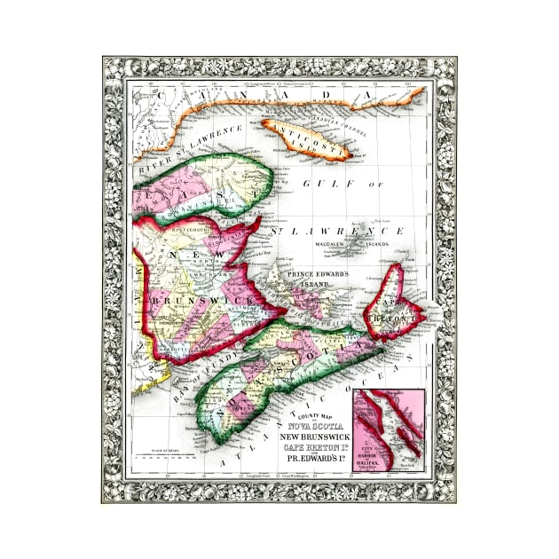 Map Of Nova Scotia, New Brunswick, Cape Breton, Prince Edward's Islands 1860 by rocketshipretro