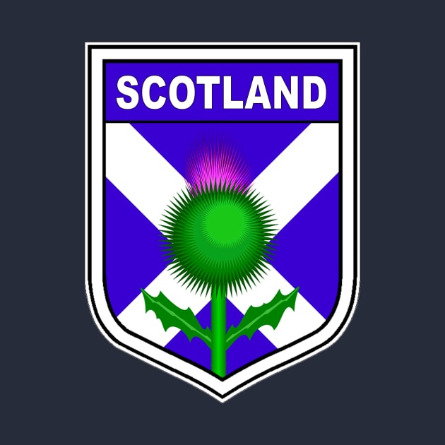 Scotland pride with flag and thistle in shield by pickledpossums