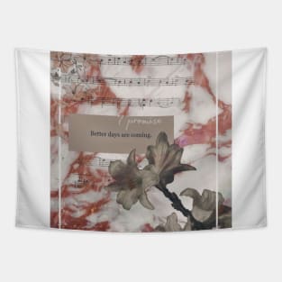 Music aesthetic notes flowers musical notes vintage retro love romantic marble beautiful dream sky clouds quote quotes inspirational good vibes Tapestry