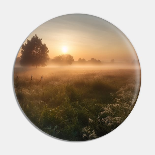 Sunrise over a green meadow fog rises in the summer Pin by Andrew World