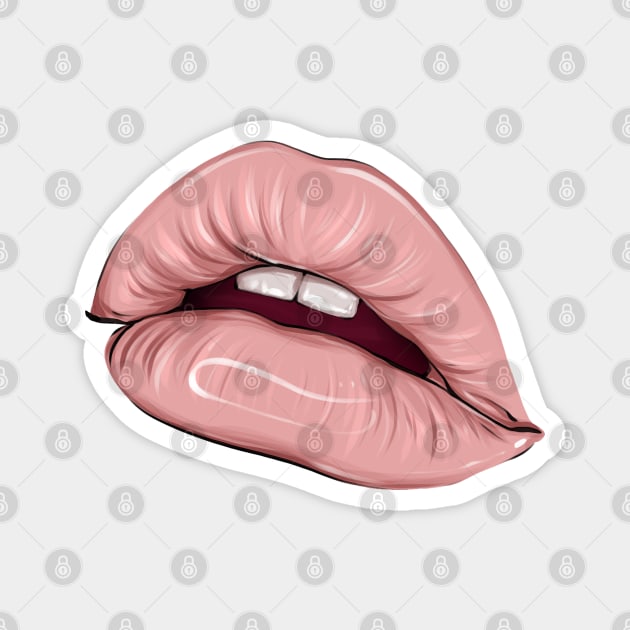 Parted sexy lips with nude lip color gloss and teeth Magnet by ArctiumStudio