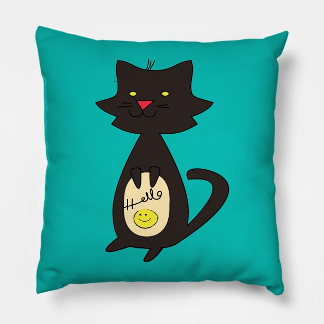 cute cat say hello Pillow by illustraa1
