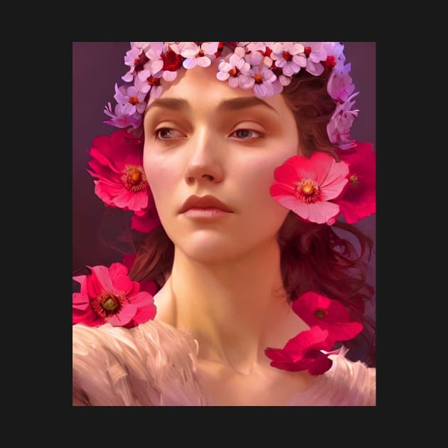 Sad Flower Girl - Portrait Young Woman Adorned with Flowers by BubbleMench