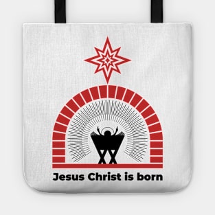 Baby Jesus in the barn, from above the light of the star of Bethlehem. Nativity of the Savior Christ. Tote