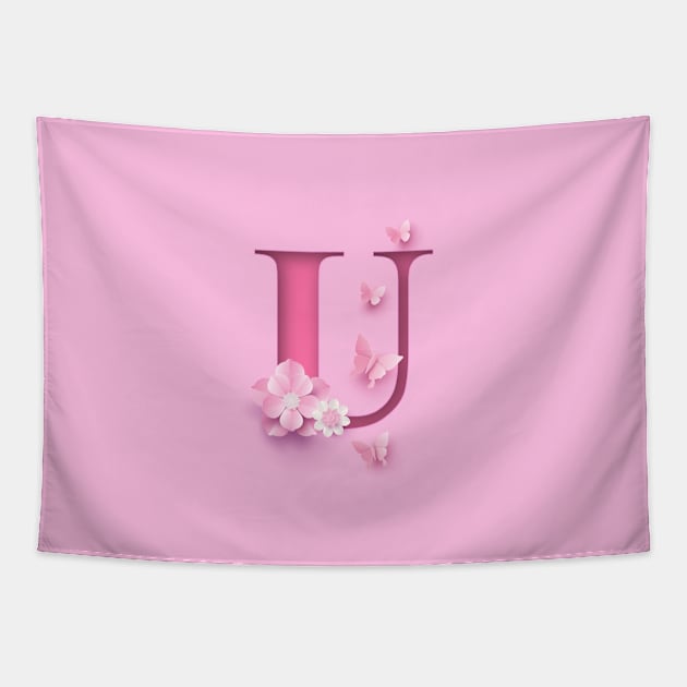 U Letter Personalized, Pink Minimal Cute Design, Birthday Gift, Christmas Gift Tapestry by PRINTPOSE