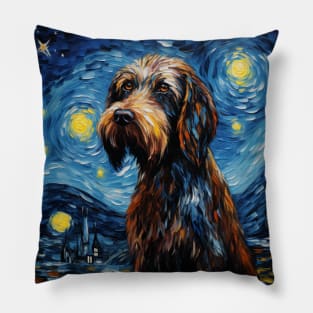 German Wirehaired Pointer dog in Starry Night style Pillow