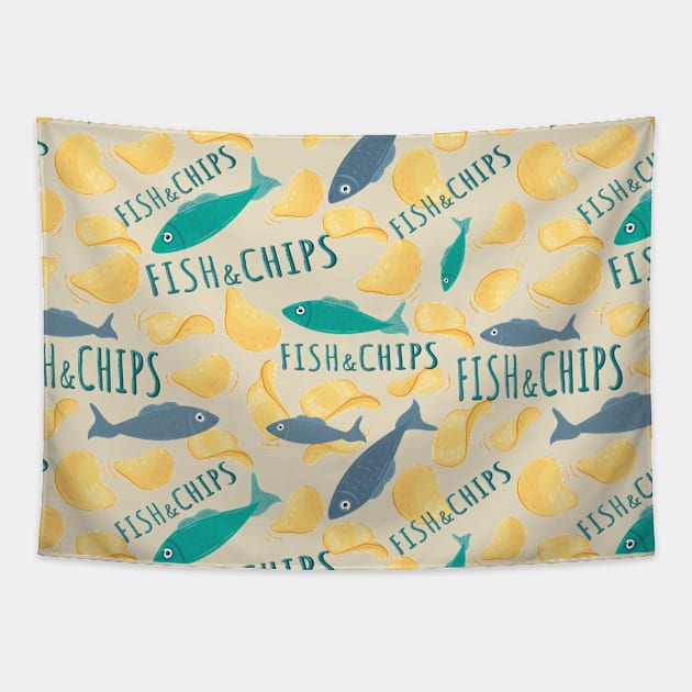 Fish And Chips pattern Tapestry by Catdog