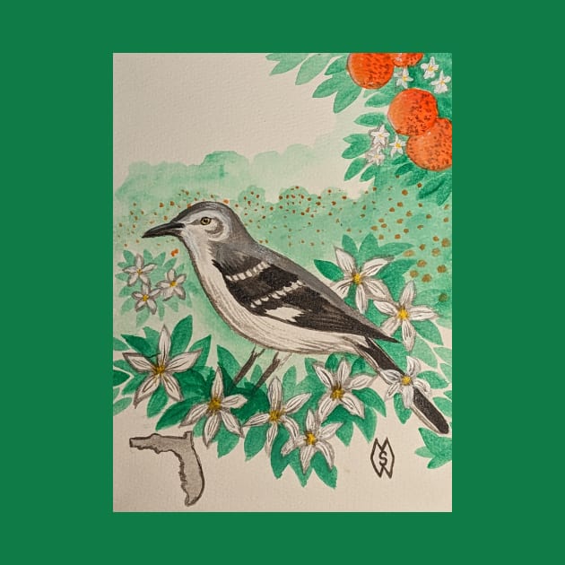 Florida state bird and flower, the mockingbird and orange blossom by Matt Starr Fine Art