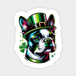 Boston Terrier Celebrates Saint Patrick's Day Joyfully Magnet