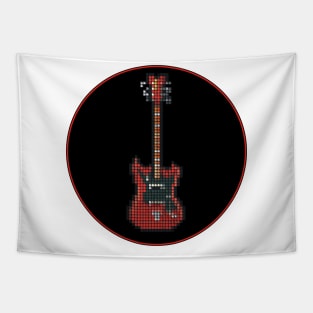 Tiled Pixel Red 8-String Bass Guitar in a Black Circle Tapestry