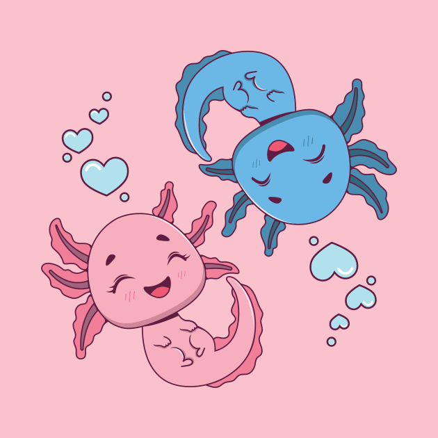 Cute axolotl couple in love by GazingNeko