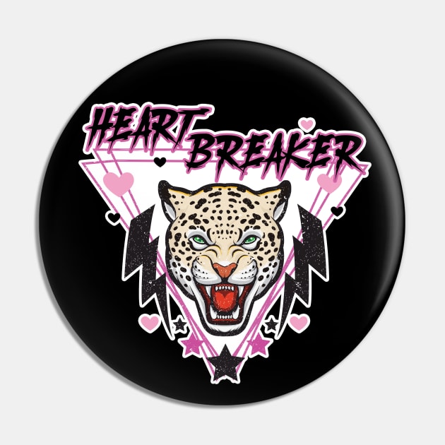 Retro Anti-Valentines Day Heart Breaker 80s 90s Leopard  Black Pin by PUFFYP