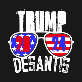 Trump Desantis 2024 - Cool Sunglasses American Flag - President Election - Donald Trump Ron Desantis - Red White Blue Republican Conservative T-Shirt