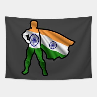 Indian Hero Wearing Cape of India Flag Brave, Hope and Pray For India Tapestry