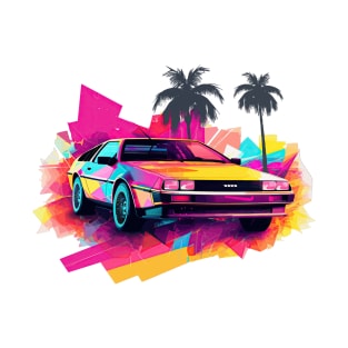 Modern DeLorean inspired car color mix summer vibes front T-Shirt