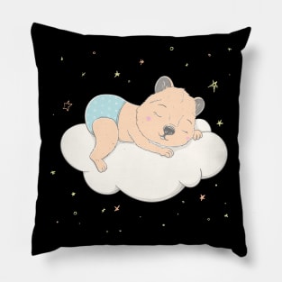 Lovely cute Quokka is sleeping on a white cloud Pillow