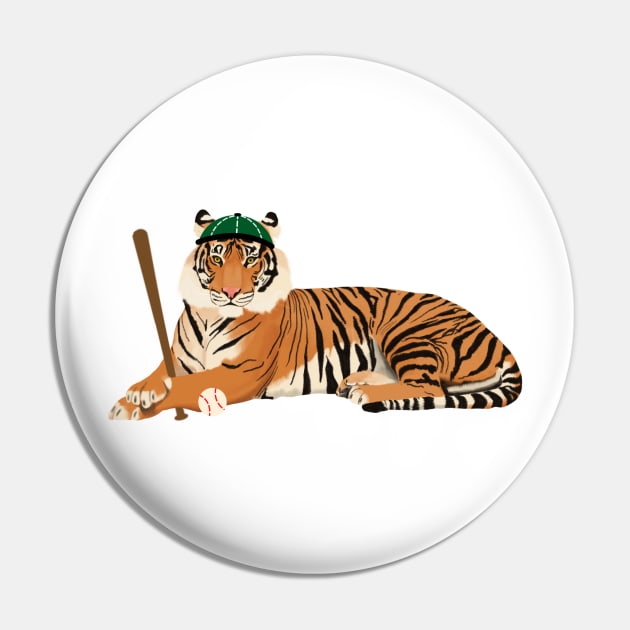 Baseball Tiger Green Pin by College Mascot Designs