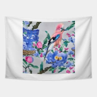 Chinoiserie with pink jay Tapestry