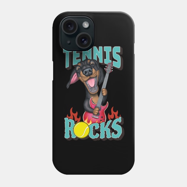 Funny and cute doxie Tennis Rocks dachshund rock and roll guitar Phone Case by Danny Gordon Art