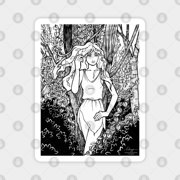 Dryad in an overgrown forest 2 Magnet by hiyas