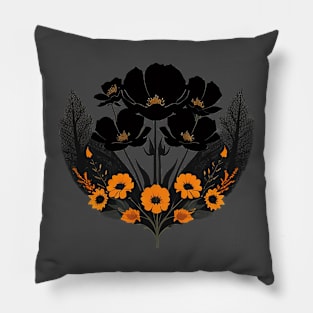 Black and Orange Floral Bouquet Pillow