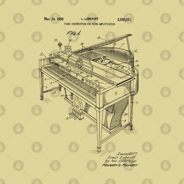 Piano Player Gifts - 1950 Grand Piano Patent Print by MadebyDesign